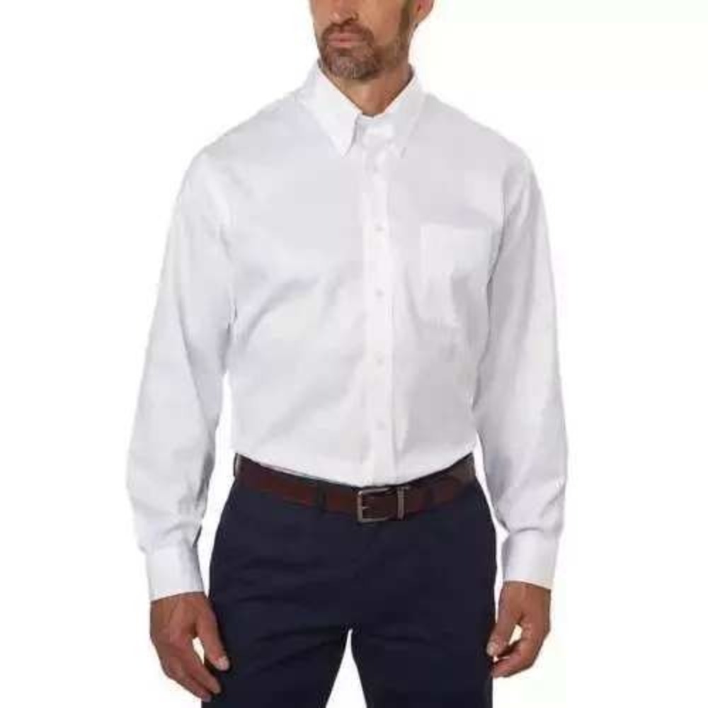 Kirkland Signature Men's L 18-34 White Traditional Fit Dress Shirt